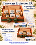 BC Discovery Box Three-Course at C$129 and Dinner & Dessert at C$99 plus applicable tax, with one Dill mustard per box and recipes included.